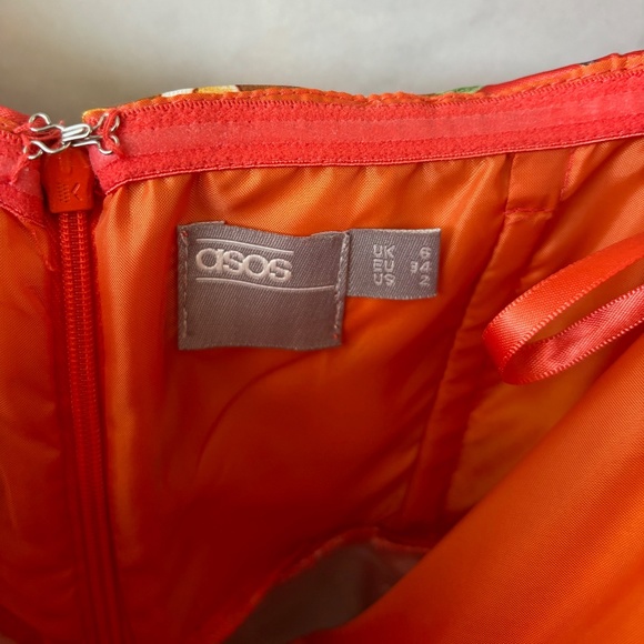 ASOS short strapless 3-tiered orange floral print dress - Picture 3 of 5